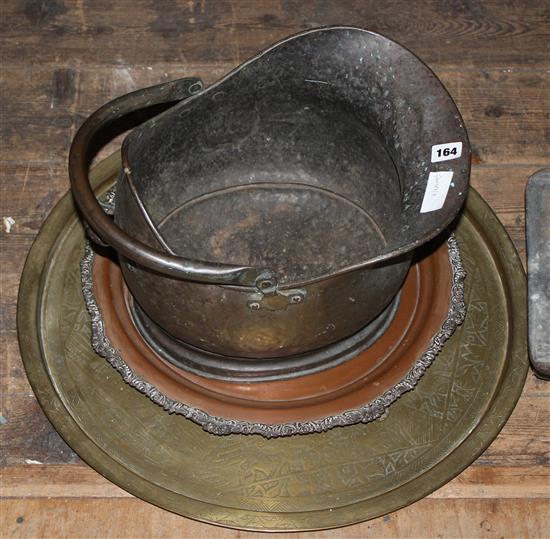Brass tray & plated salver